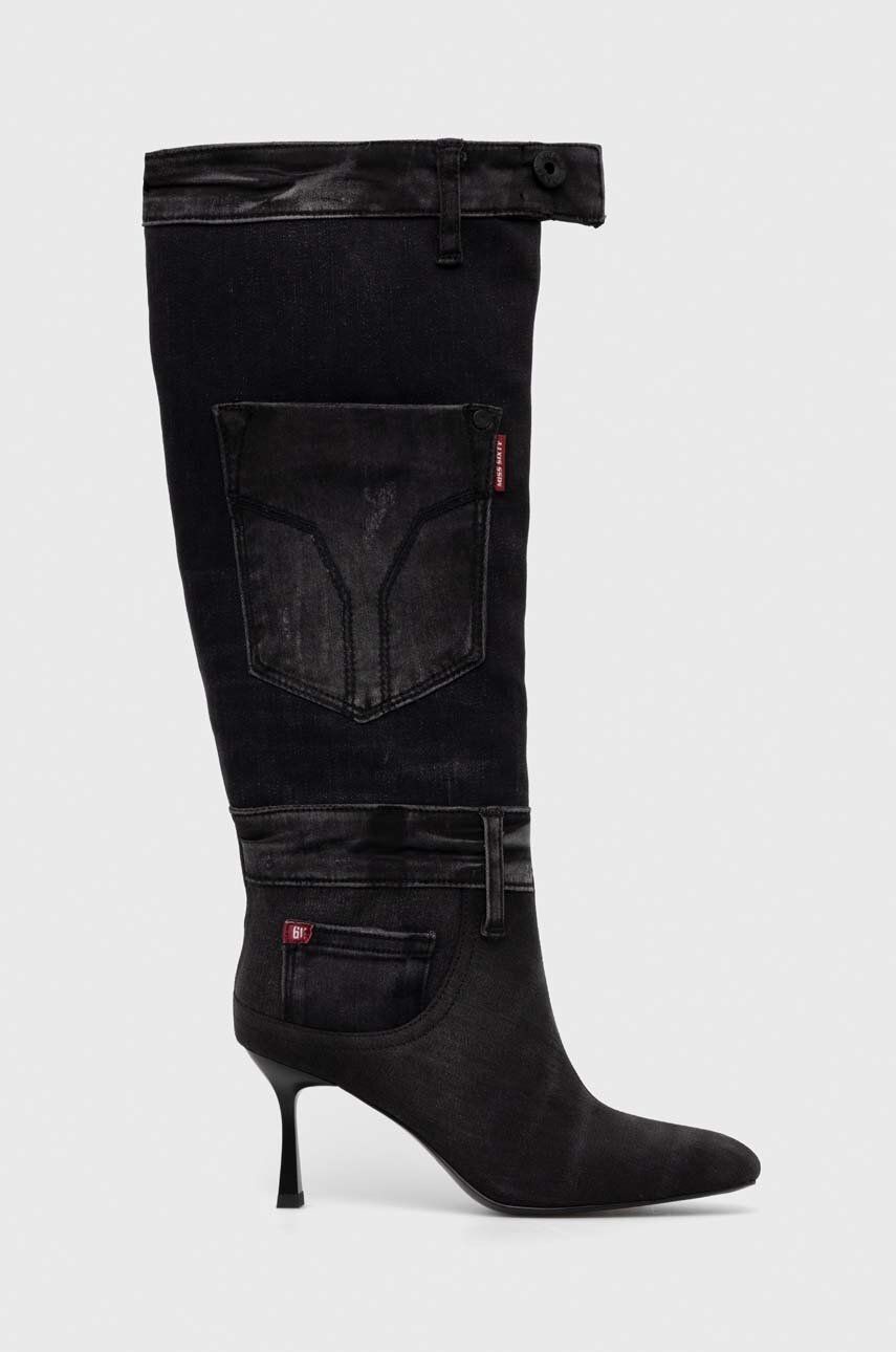 Vysoké čižmy Miss Sixty dámske, čierna farba, na vysokom podpätku