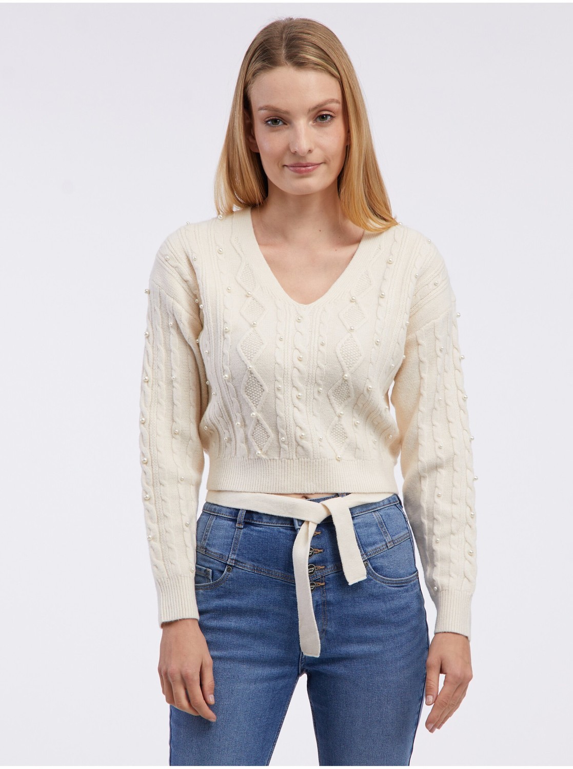 Krémový dámsky cropped sveter ORSAY