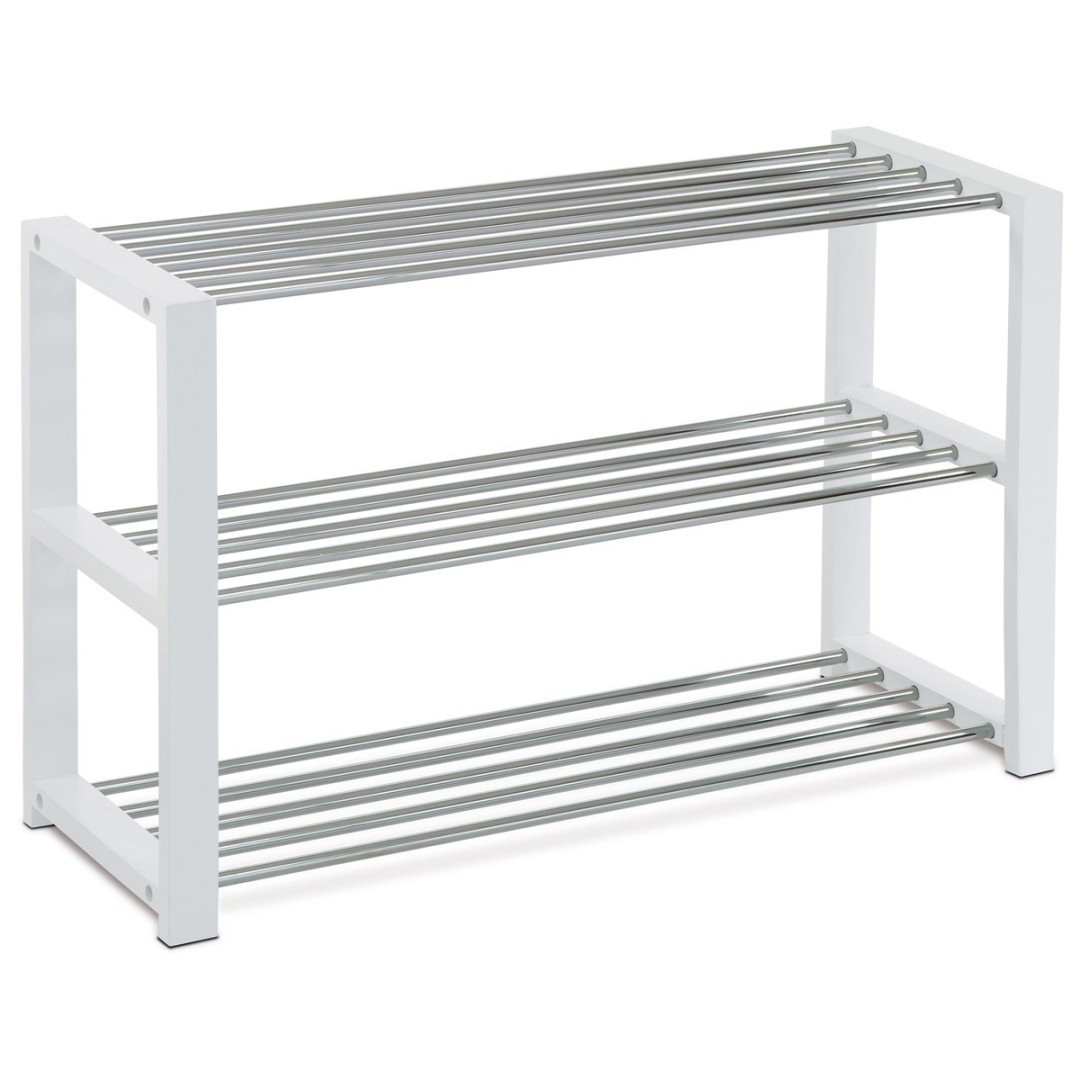 Autronic BOTNÍK - 3-policový, z masívu kaučukovníka a kovu - biely