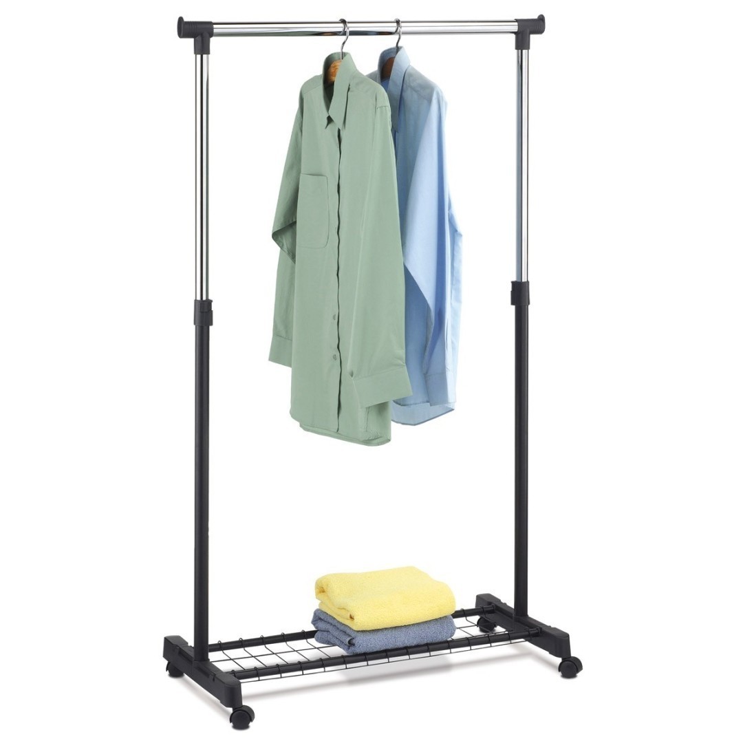 Autronic STOJAN NA ŠATY - jednoramenný s odkladačom - čierny