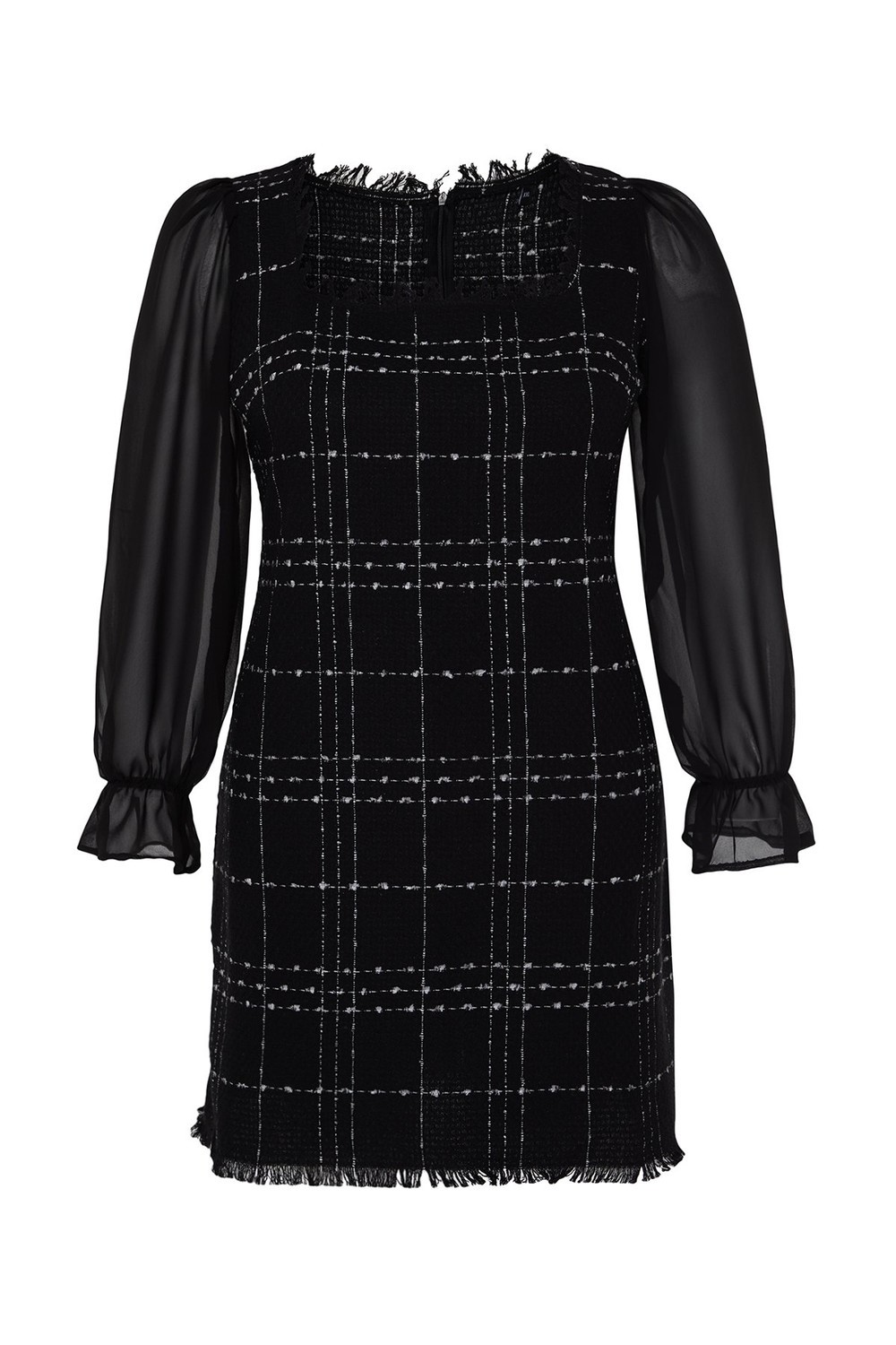 Trendyol Curve Black Balloon Sleeve Mini Tweed Dress