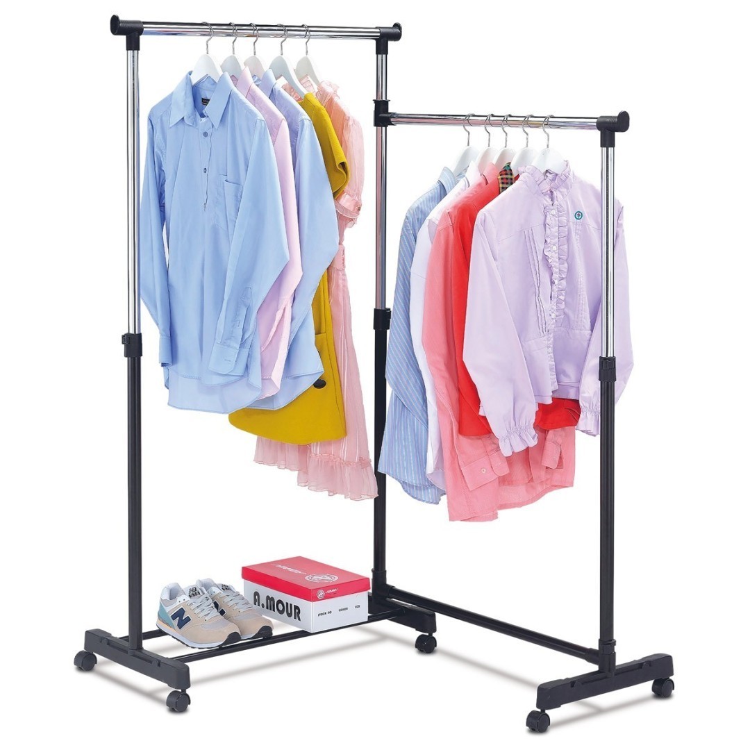 Autronic STOJAN NA ŠATY - otočný 360° s odkladačom - čierny