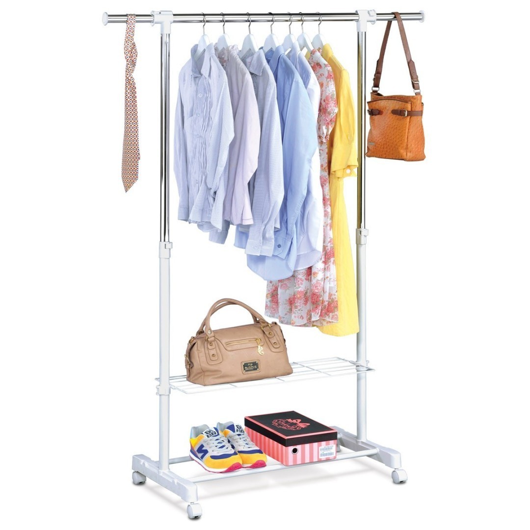 Autronic STOJAN NA ŠATY - s odkladačom a poličkou - biely