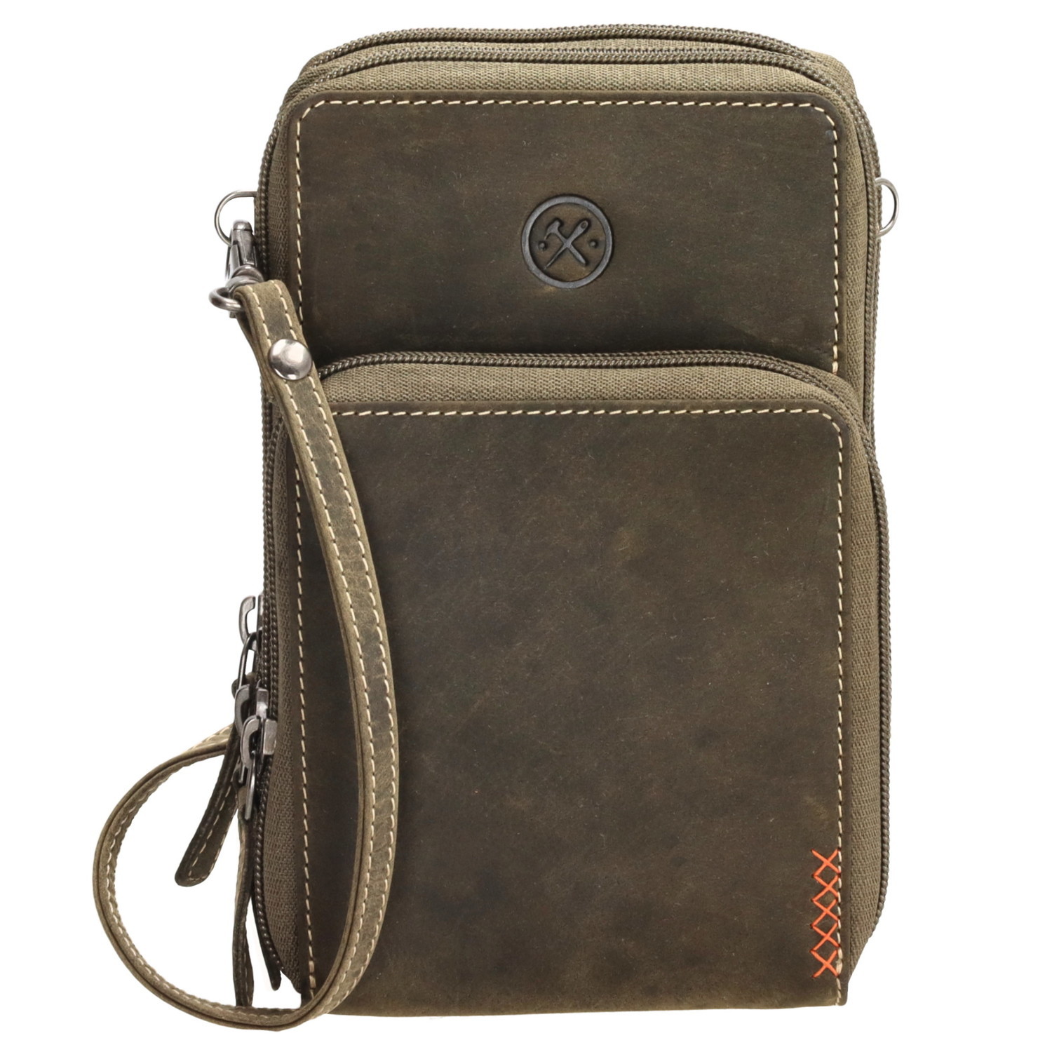 Hide & Stitches Idaho kožená crossbody taška na mobil - olivová