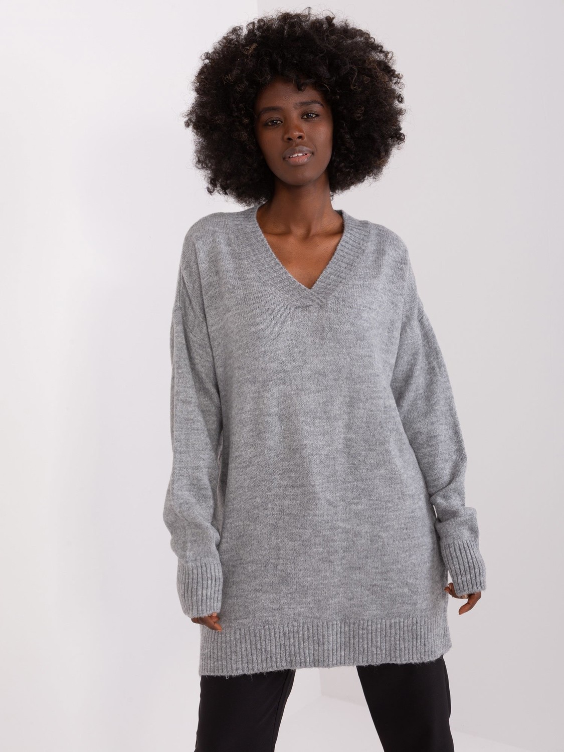 Women's Grey Classic Neckline Sweater