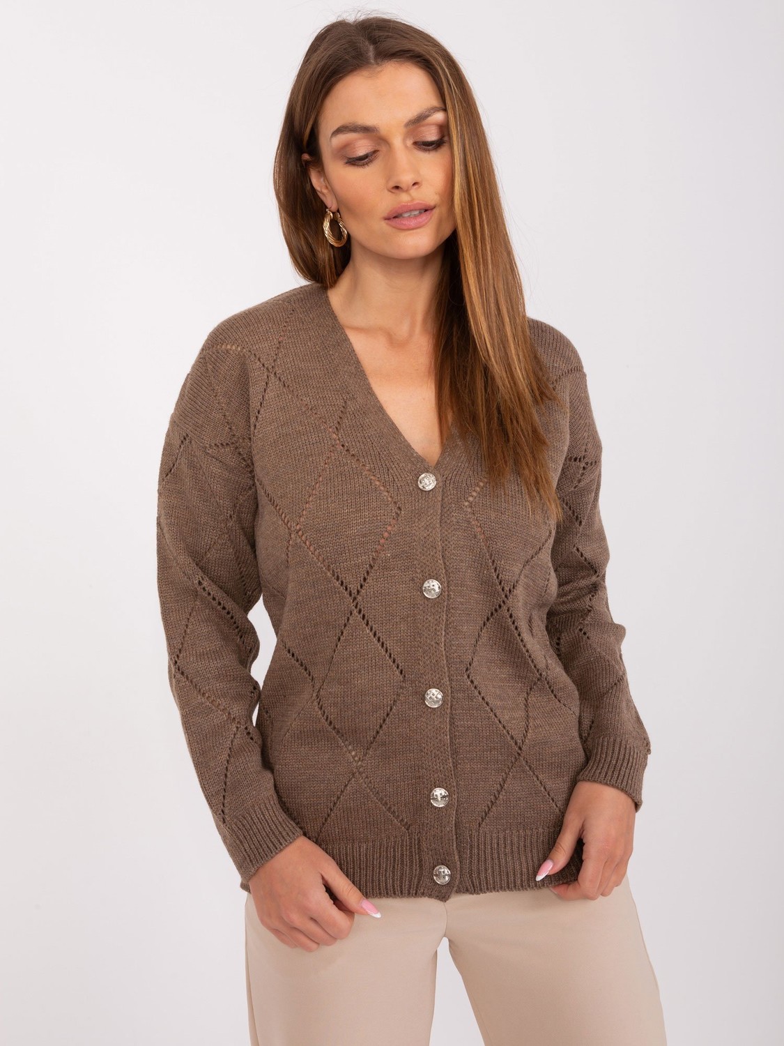 Brown openwork sweater with a neckline from RUE PARIS