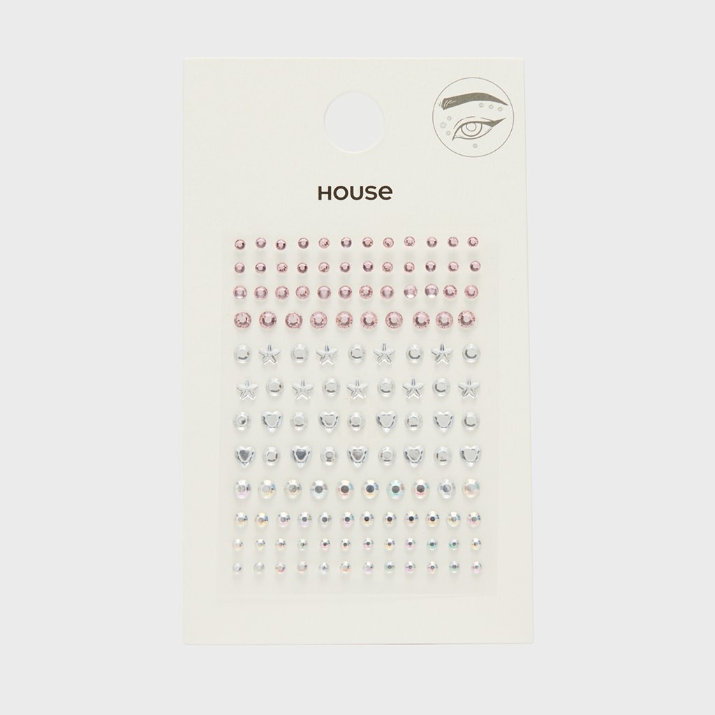 House - Samolepky na obličej s krystaly - Stříbrná