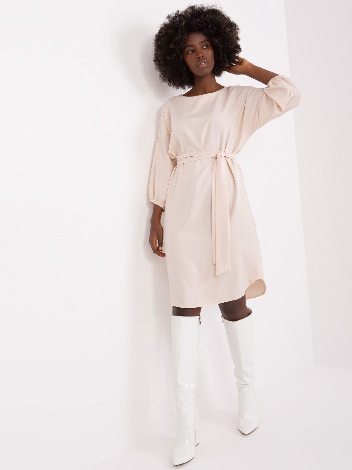 Light beige dress with 3/4 sleeves RUE PARIS