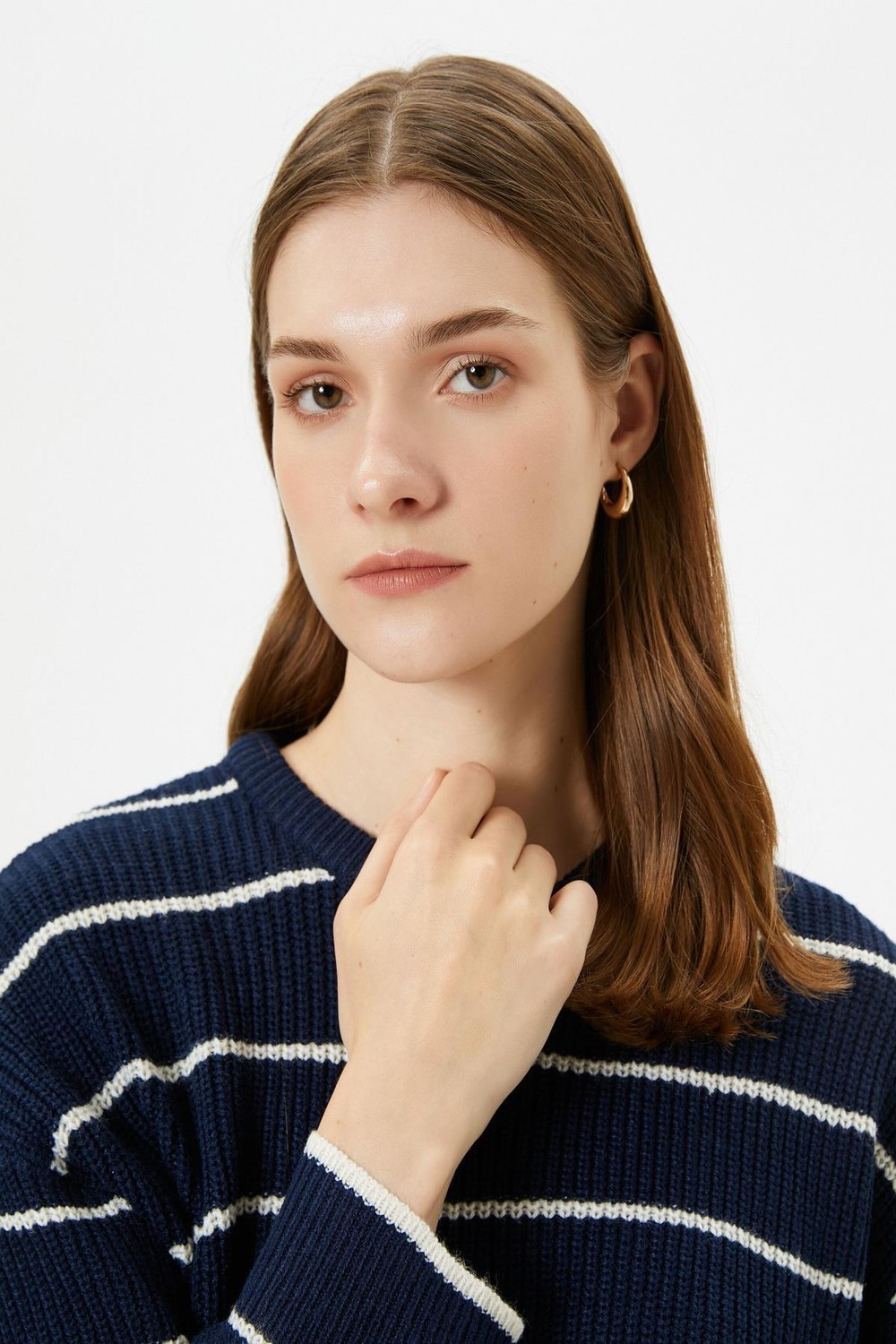 Koton Women's Navy Blue Striped Sweater
