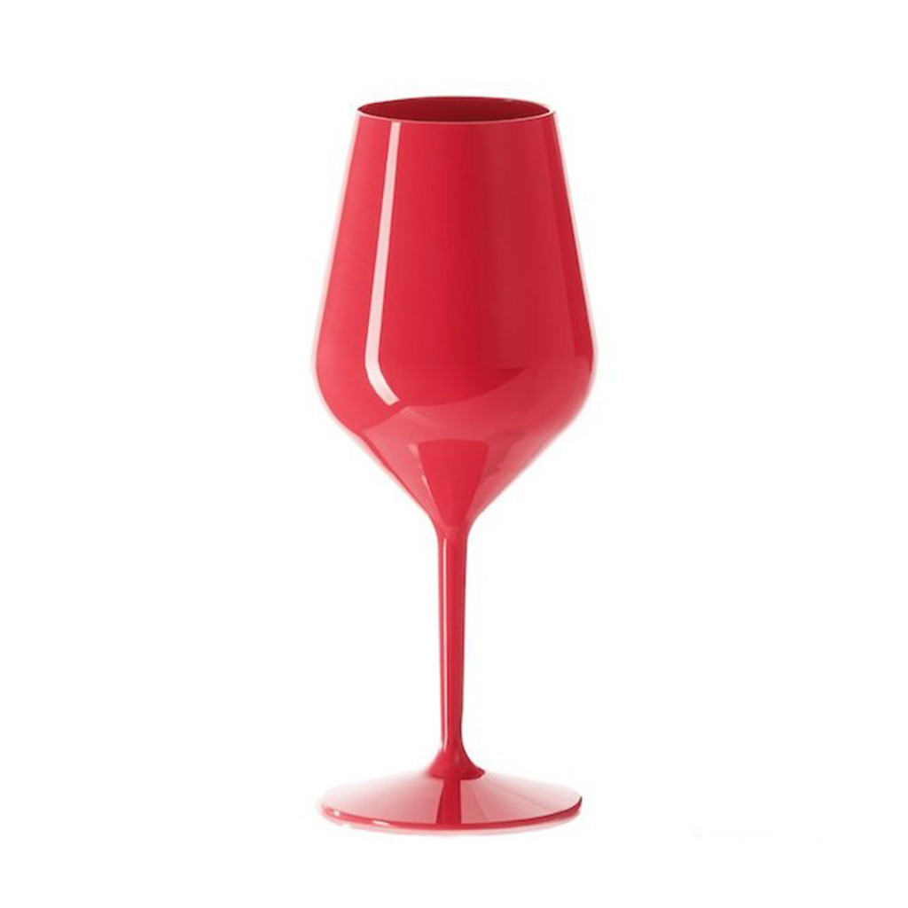Červená nerozbitná plastová sklenice na víno 470 ml
