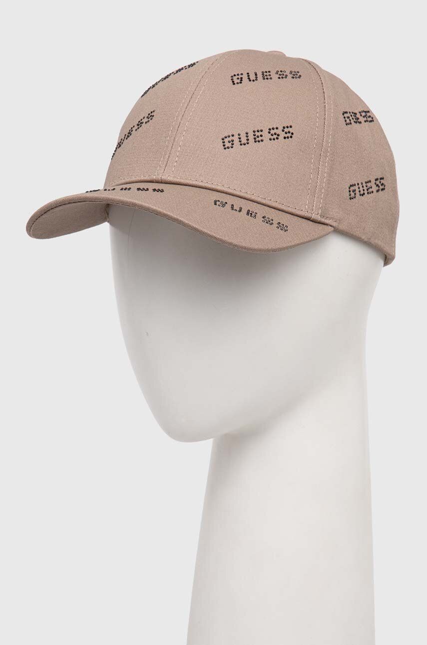Bavlnená šiltovka Guess hnedá farba, s nášivkou