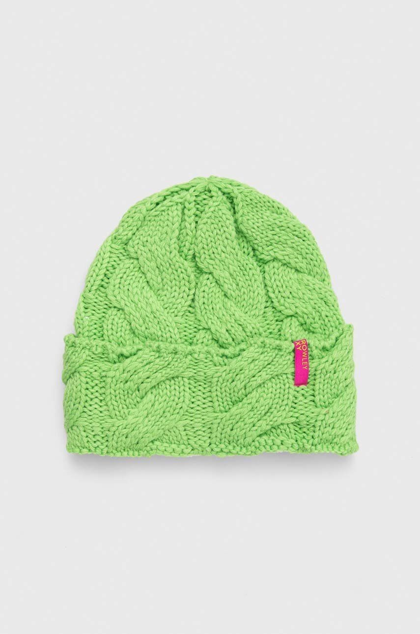 Čiapka Roxy x Rowley zelená farba, z hrubej pleteniny