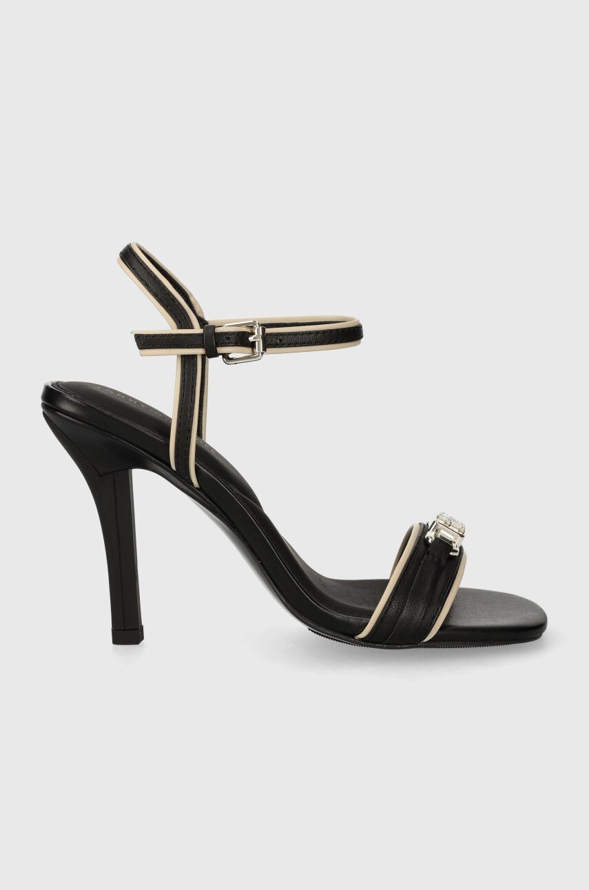 Kožené sandále Tommy Hilfiger TH HARDWARE HEELED SANDAL čierna farba, FW0FW07796