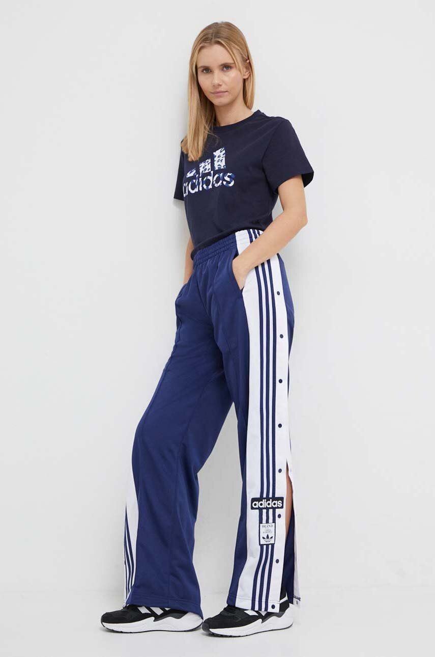 Bavlnené tričko adidas dámsky, tmavomodrá farba