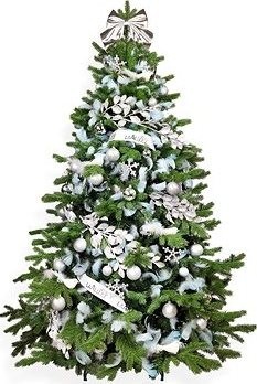 LAALU Ozdobený stromček NEBESKÉ STRIEBRO 270 cm so 131 ks ozdôb a dekorácií