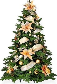 LAALU Ozdobený stromček ZLATÉ TRBLIETANIE II 270 cm so 142 ks ozdôb a dekorácií