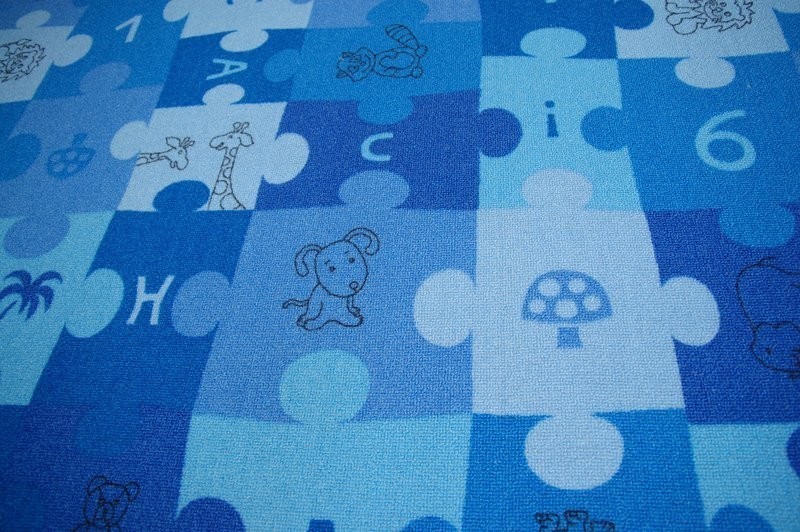 Detský koberec PUZZLE modrý