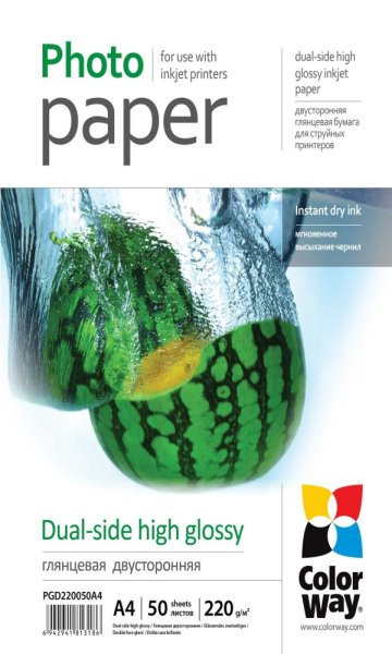 COLORWAY fotopapier/ dual-side high glossy 220g/m2, A4/ 50 kusov