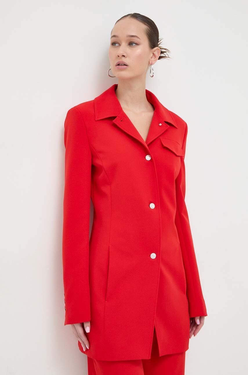 Sako Moschino Jeans červená farba, jednoradová, jednofarebná