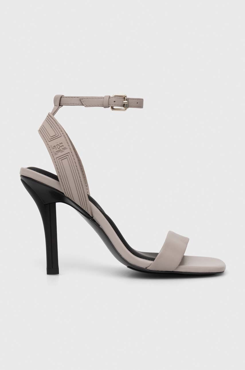 Sandále Tommy Hilfiger SPORTY LEATHER HIGH HEEL SANDAL šedá farba, FW0FW07795