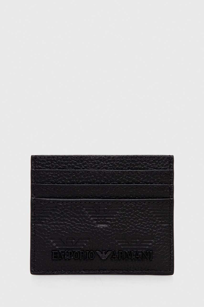 Kožené puzdro na karty Emporio Armani čierna farba