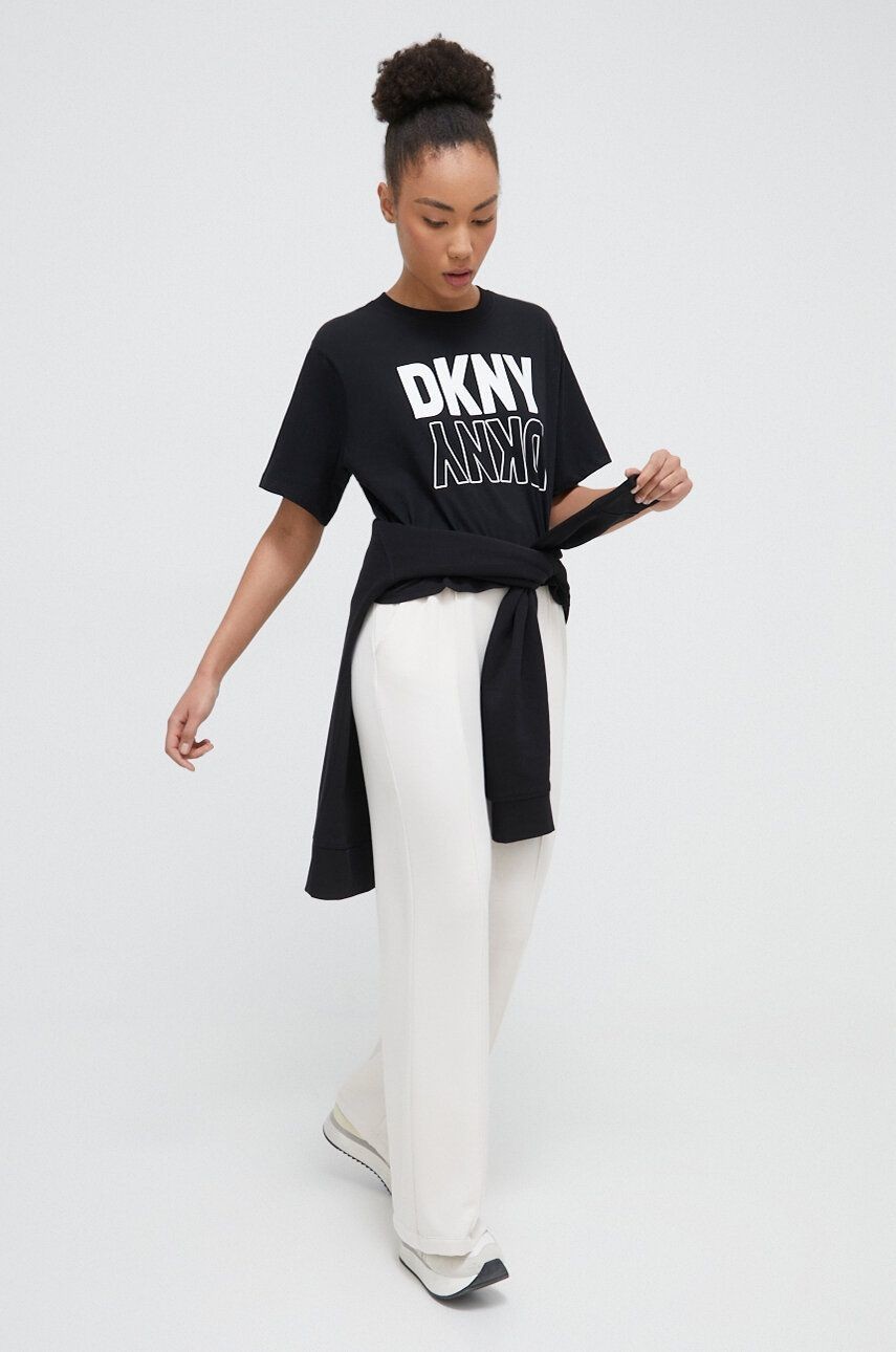 Tepláky Dkny béžová farba, jednofarebné
