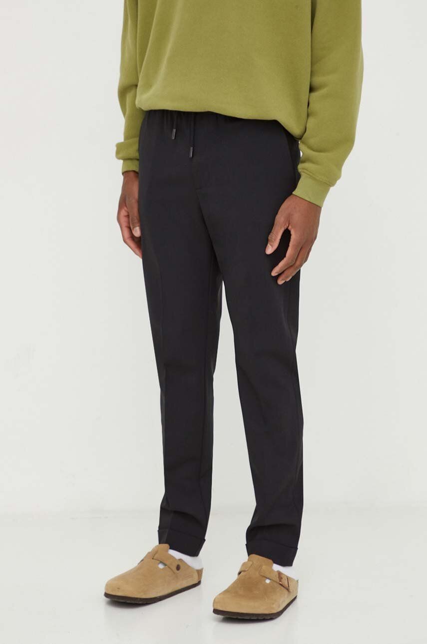 Vlnené nohavice The Kooples čierna farba, priliehavé