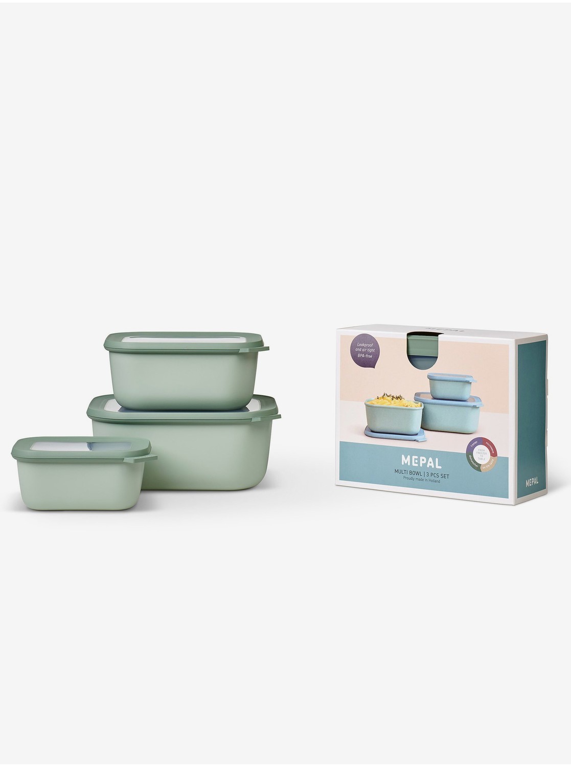 Svetlozelený set misiek Mepal Cirqula Rectangular 750 +1500 + 3000 ml