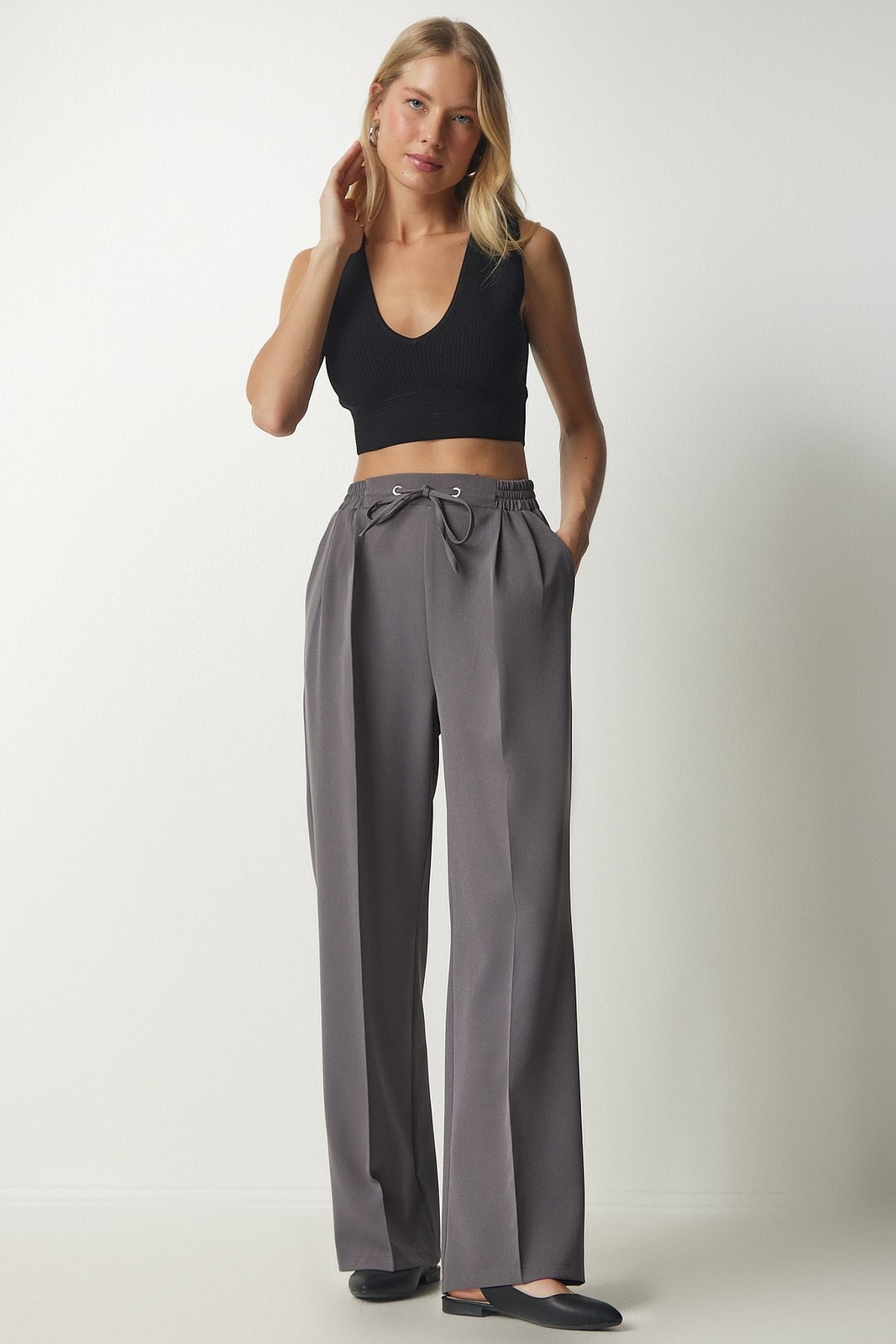 Happiness İstanbul Women's Gray Pleated Tracksuit Pants