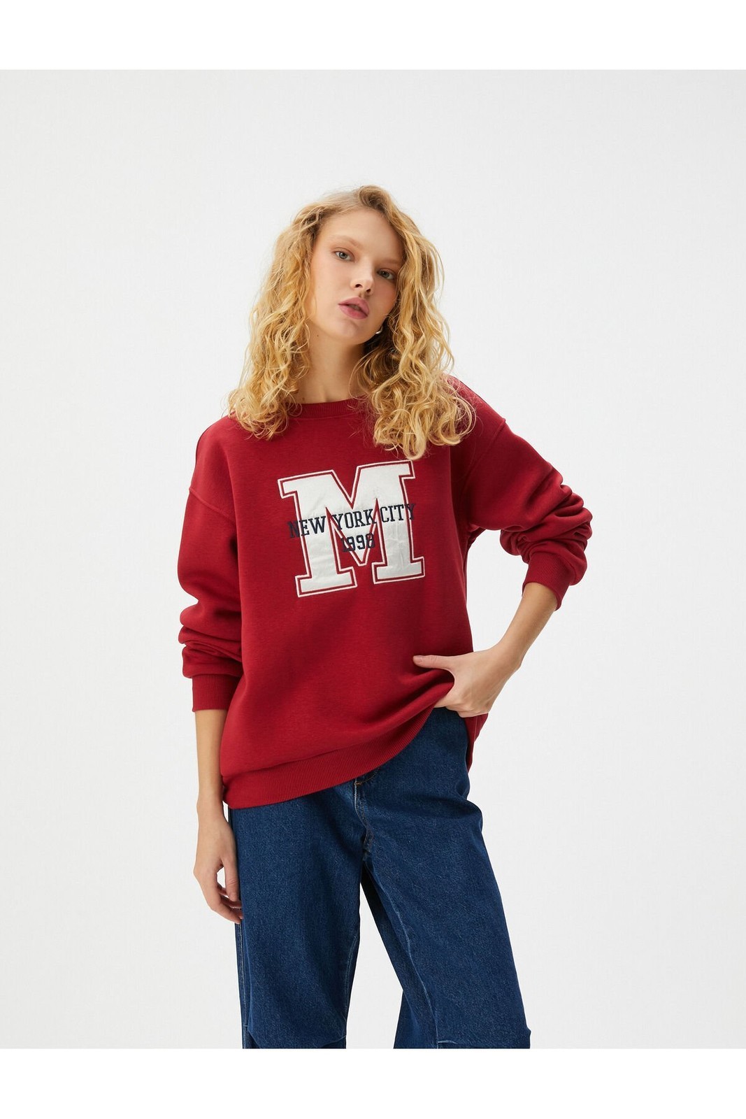 Koton College Oversize Sweatshirt Applique Detailed Crew Neck Long Sleeve