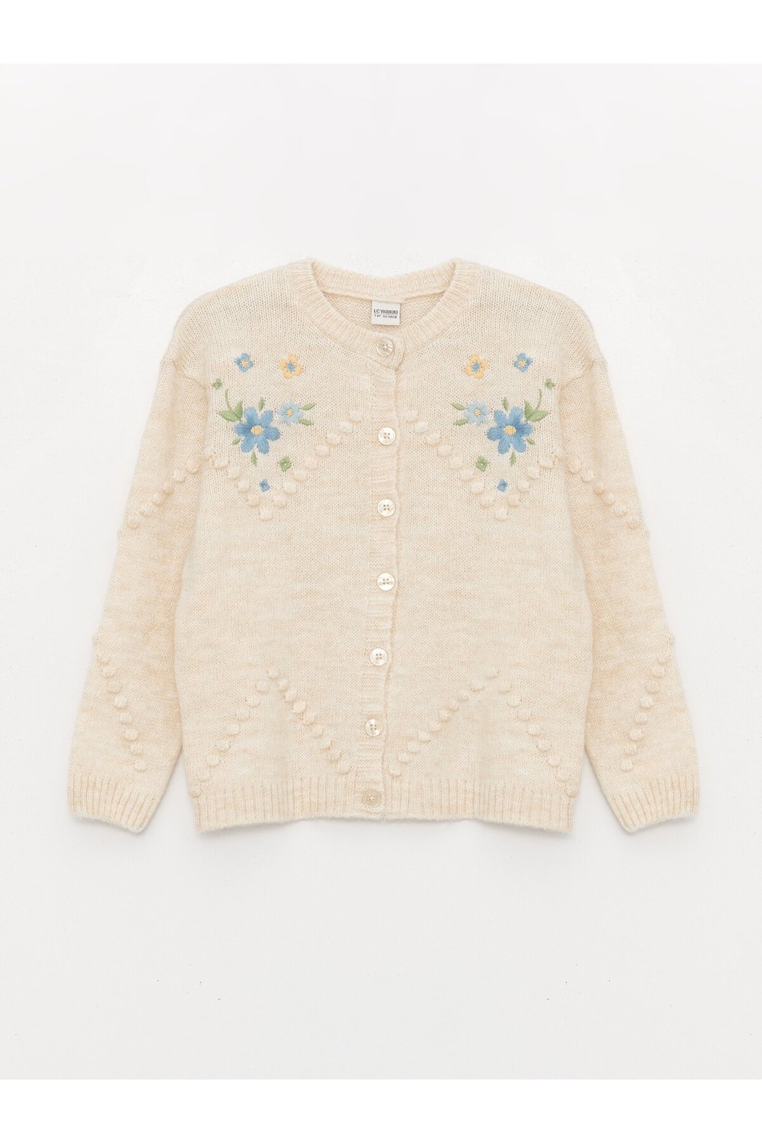 LC Waikiki Crew Neck Embroidered Long Sleeve Girl's Knitwear Cardigan
