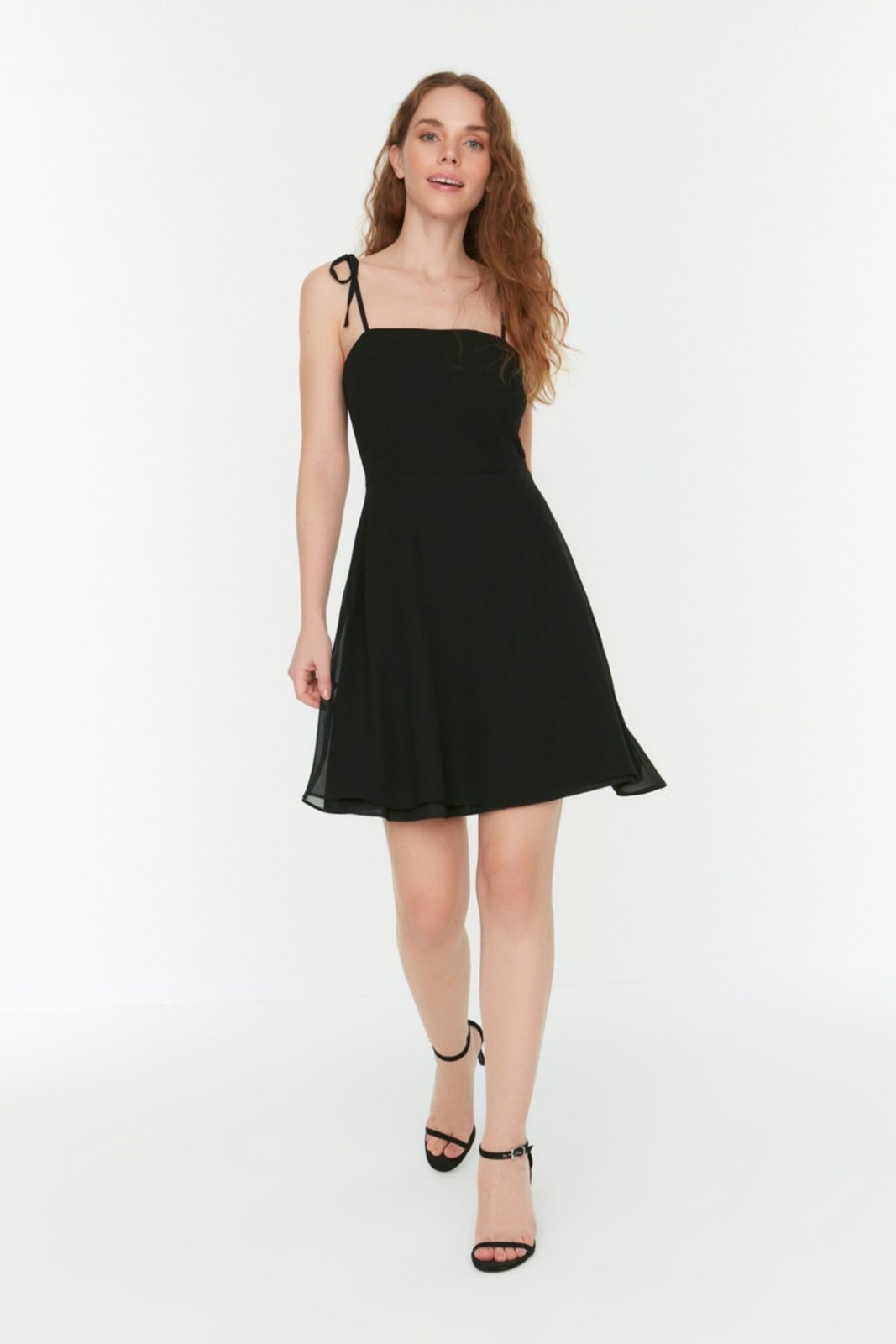 Trendyol Black Woven Lined Chiffon Strap Mini Woven Dress