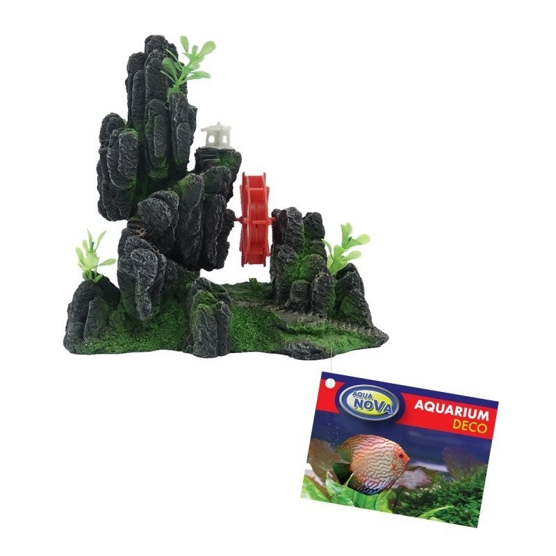 AQUA NOVA Akvárijná dekorácia SKALA s vodným kolesom 23x9,5x22cm