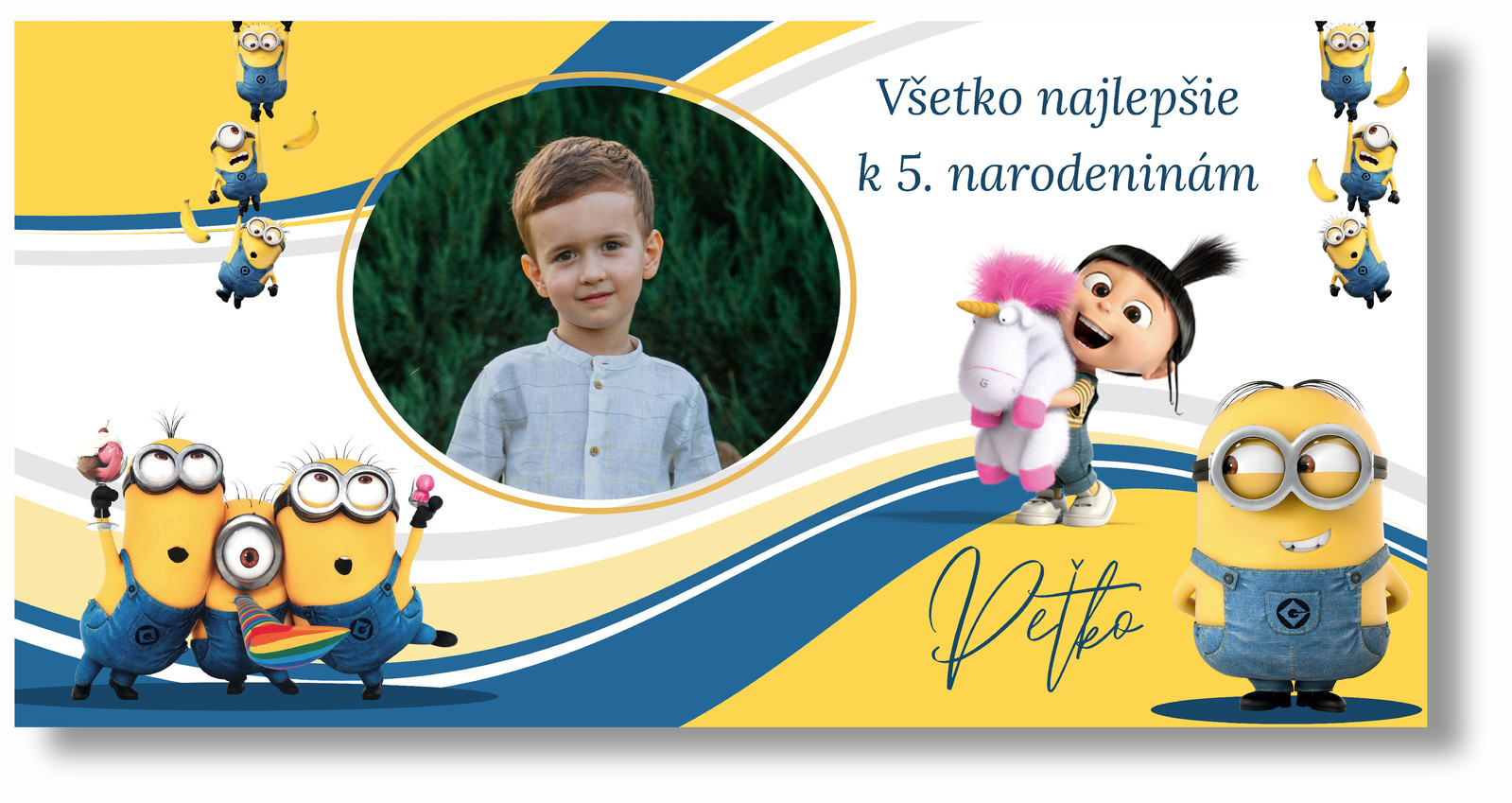 Personal Narodeninový banner s fotkou - Mimoni Rozmer banner: 130 x 65 cm