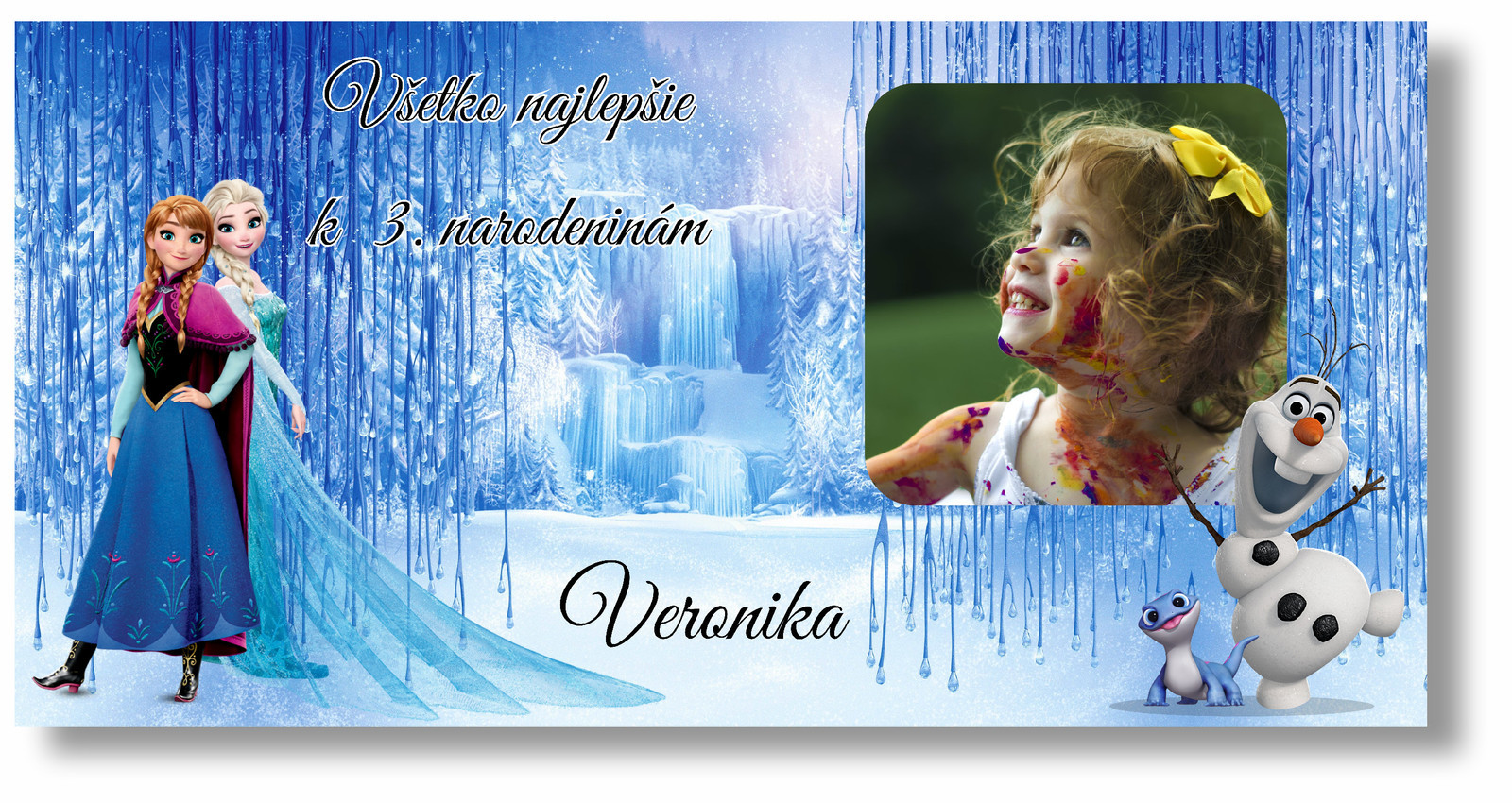Personal Narodeninový banner s fotkou - Frozen Rozmer banner: 130 x 65 cm