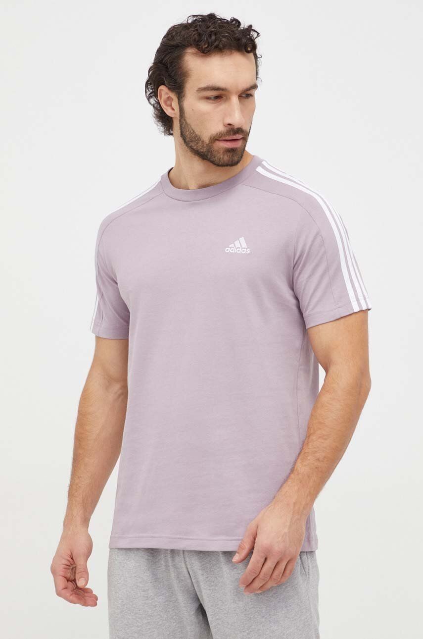 Bavlnené tričko adidas pánsky, fialová farba, s nášivkou