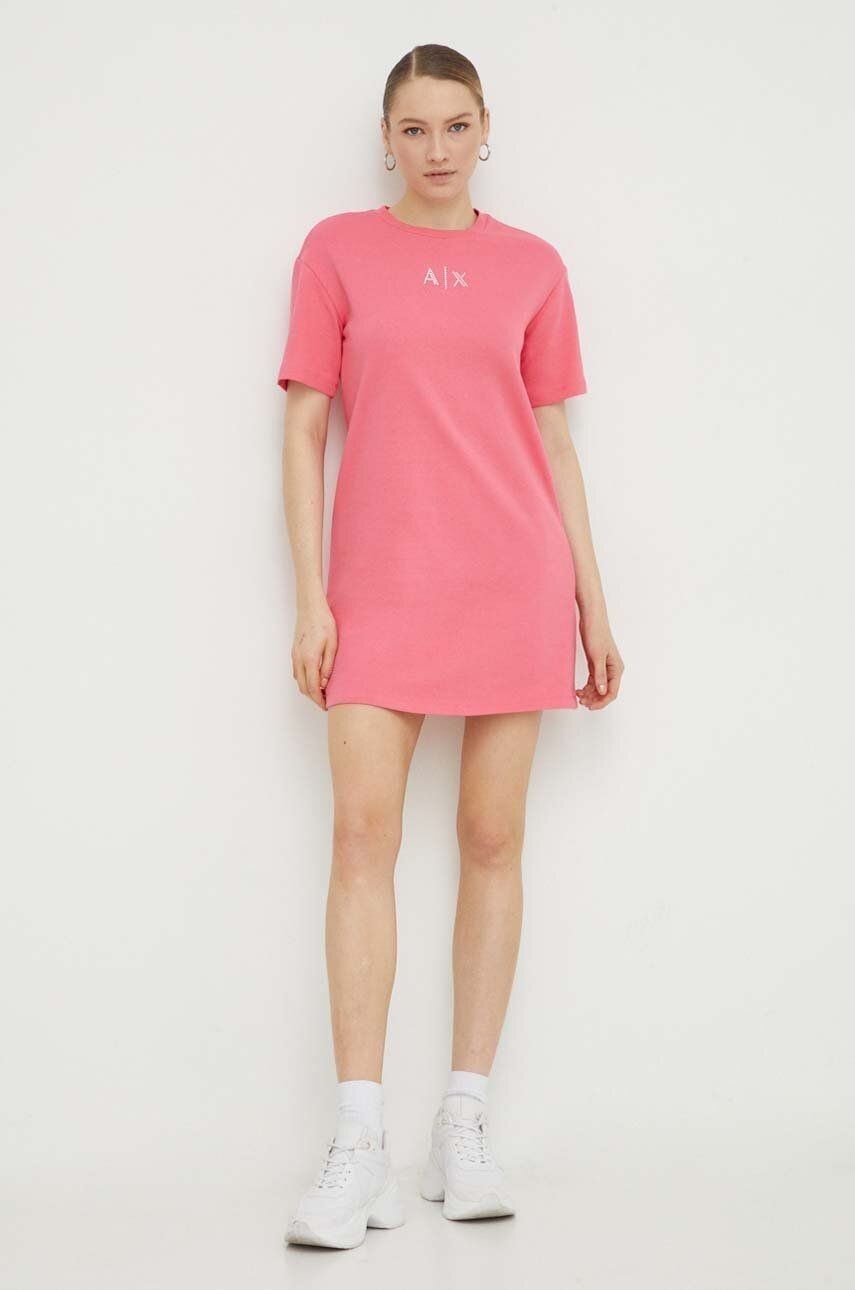 Bavlnené šaty Armani Exchange ružová farba, mini, oversize