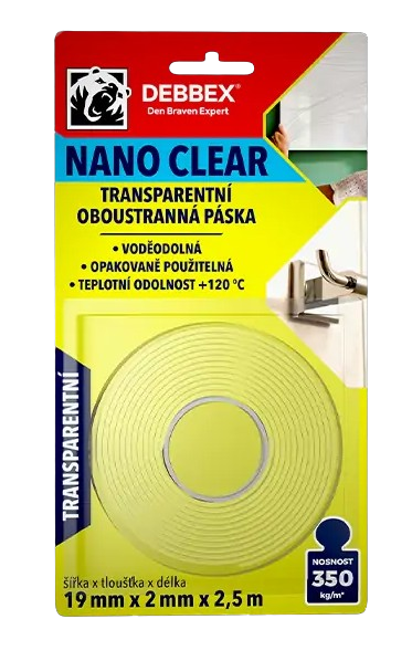 DEBBEX NANO CLEAR - Transparentná obojstranná páska 19mm x 2mm x 2,5m