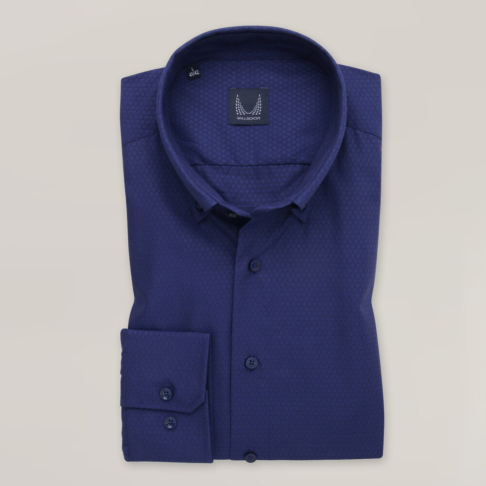 Pánska košeľa slim fit v námorníckej farbe s jemným geometrickým vzorom 16000