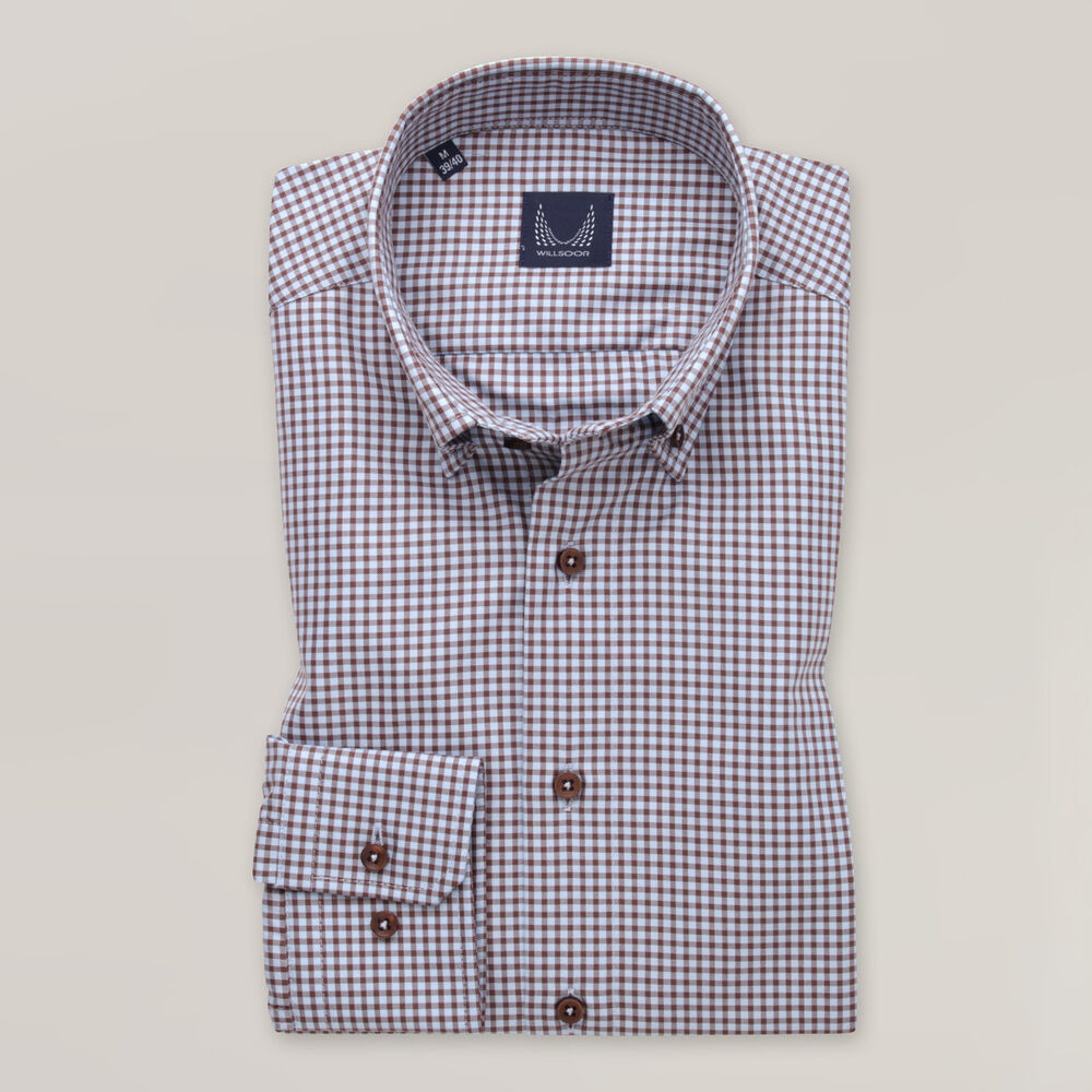 Pánska košeľa slim fit s hnedým károvaným vzorom 16002