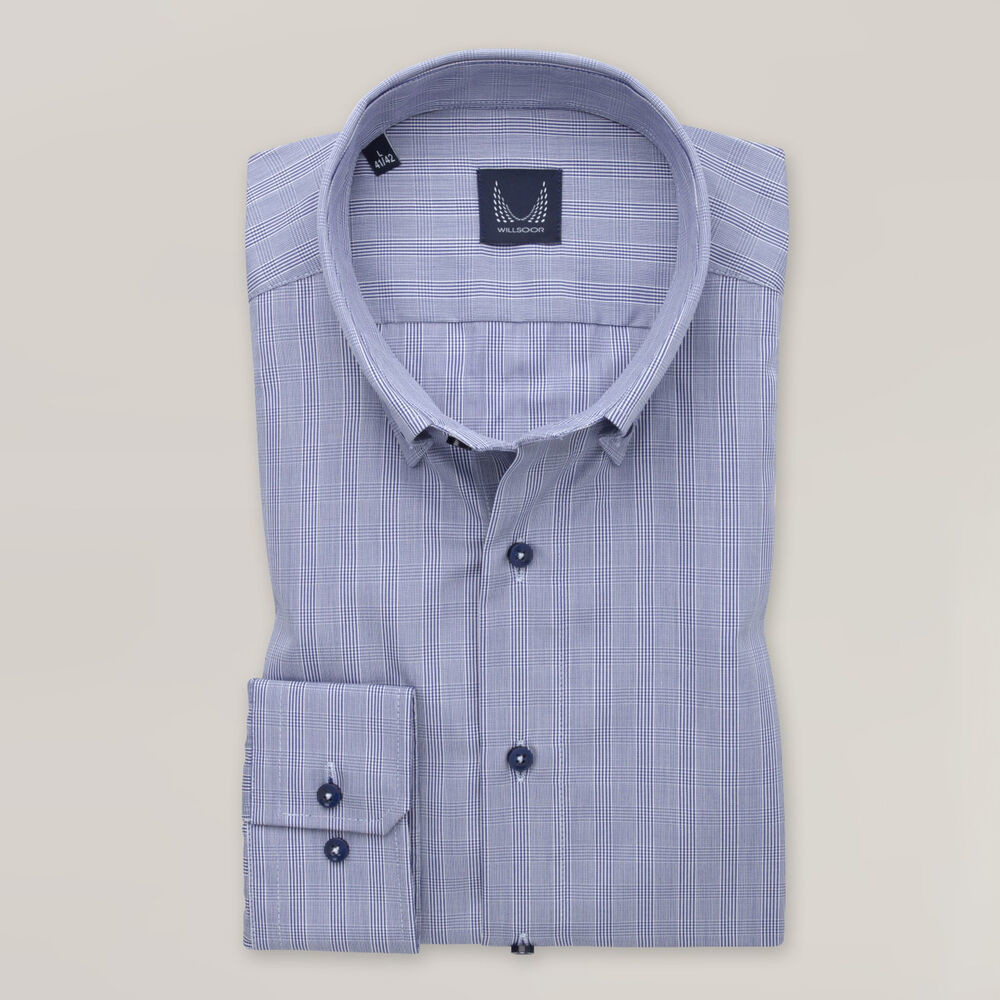 Pánska košeľa slim fit s modrým károvaným vzorom 16006