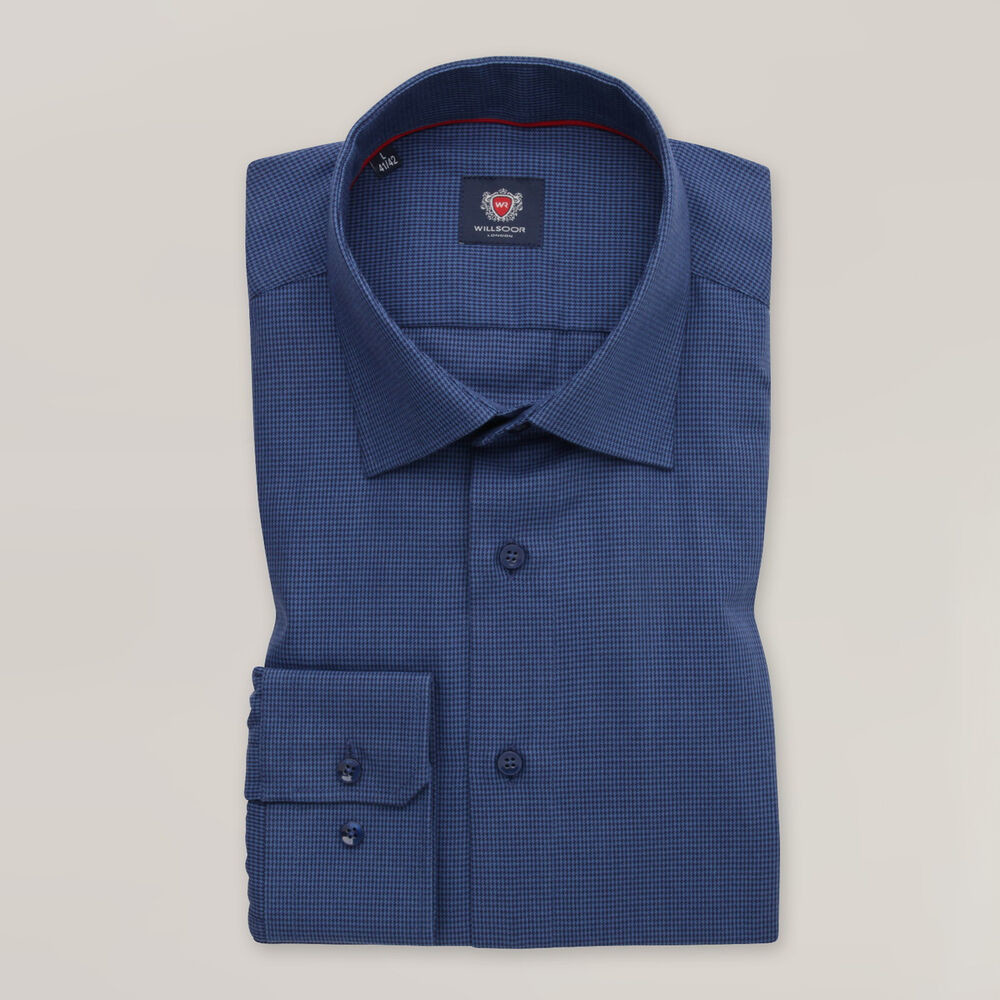 Pánska tmavomodrá košeľa slim fit s decentným pepitom 16008