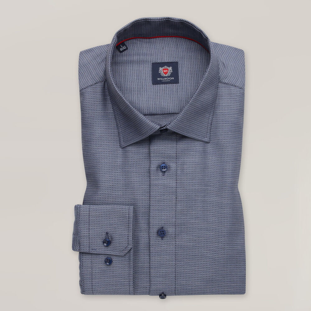 Pánska čierna košeľa slim fit s jemným bielym vzorom 16014