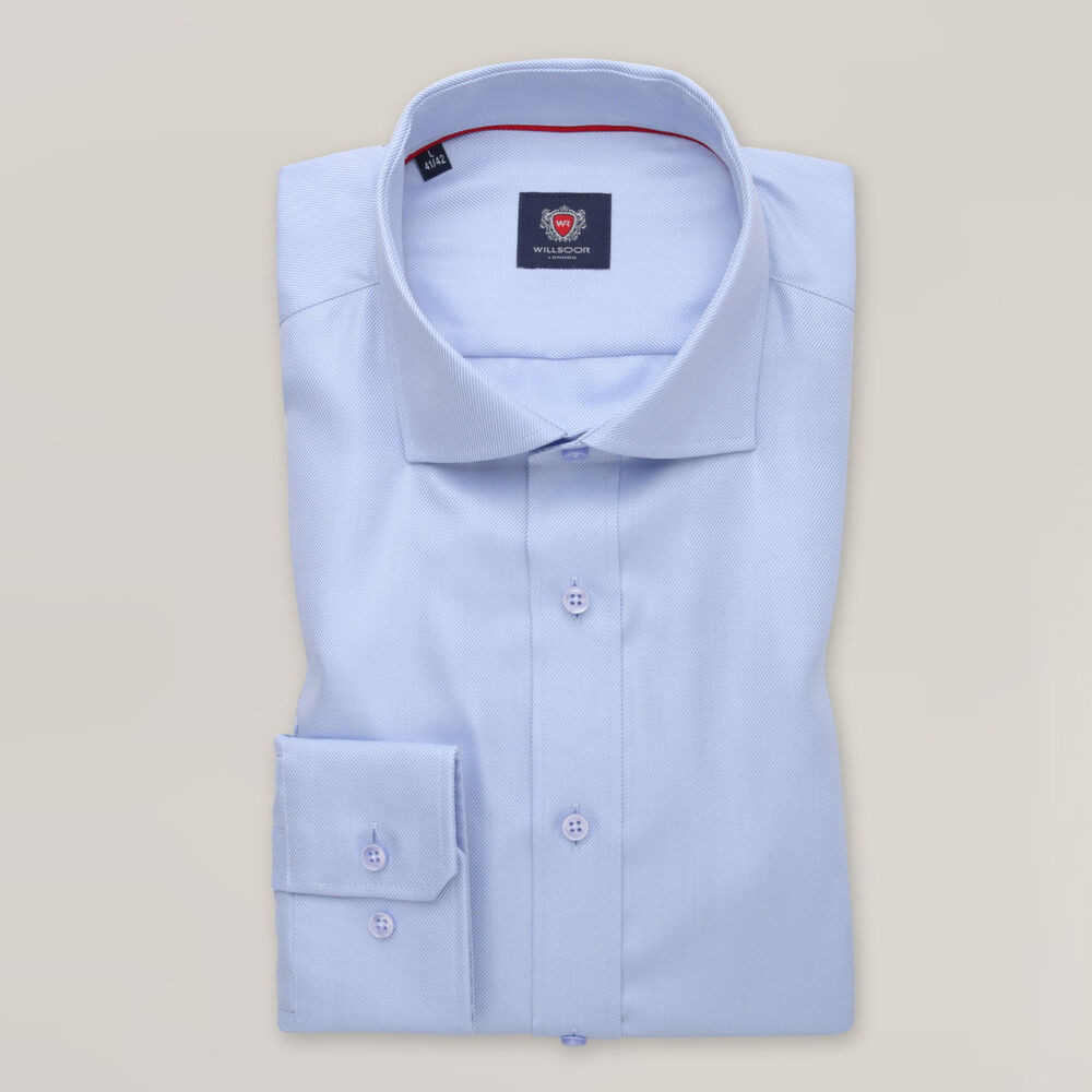 Pánska svetlomodrá košeľa slim fit s diagonálnym vzorom 16016