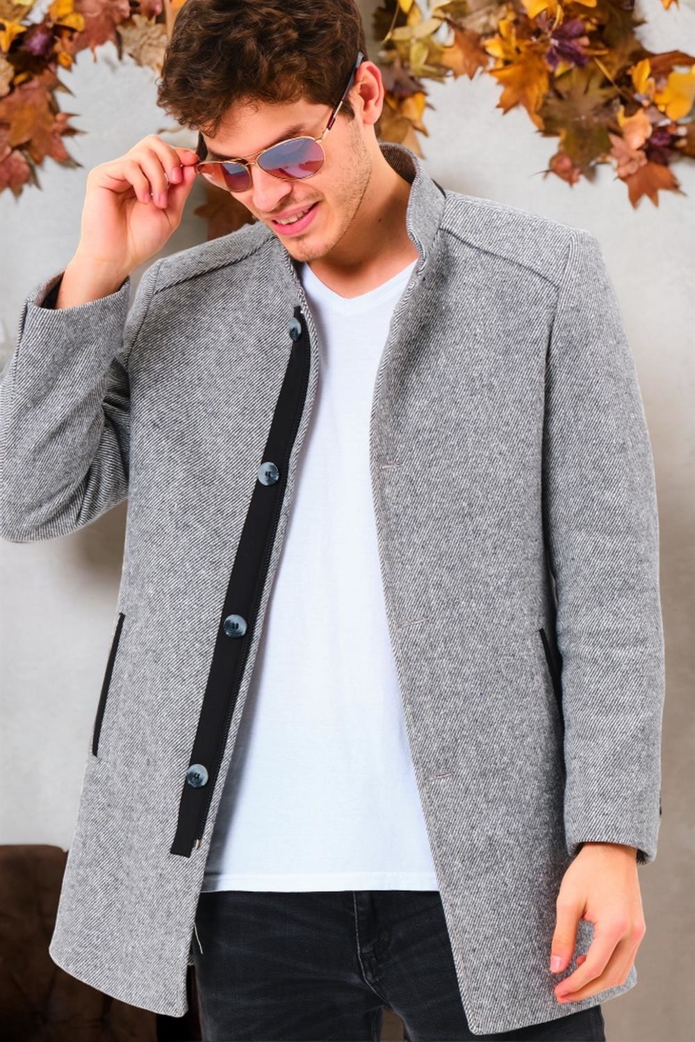 PLT8327 DEWBERRY MEN'S COAT-DARK DIAGONAL GREY