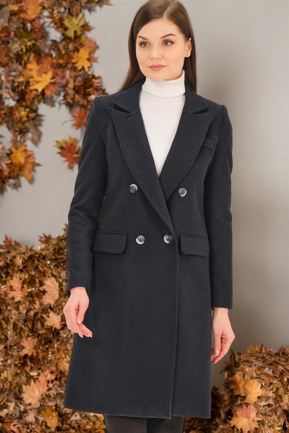 Z6672 DEWBERRY WOMEN'S COAT-PLAIN NAVY BLUE