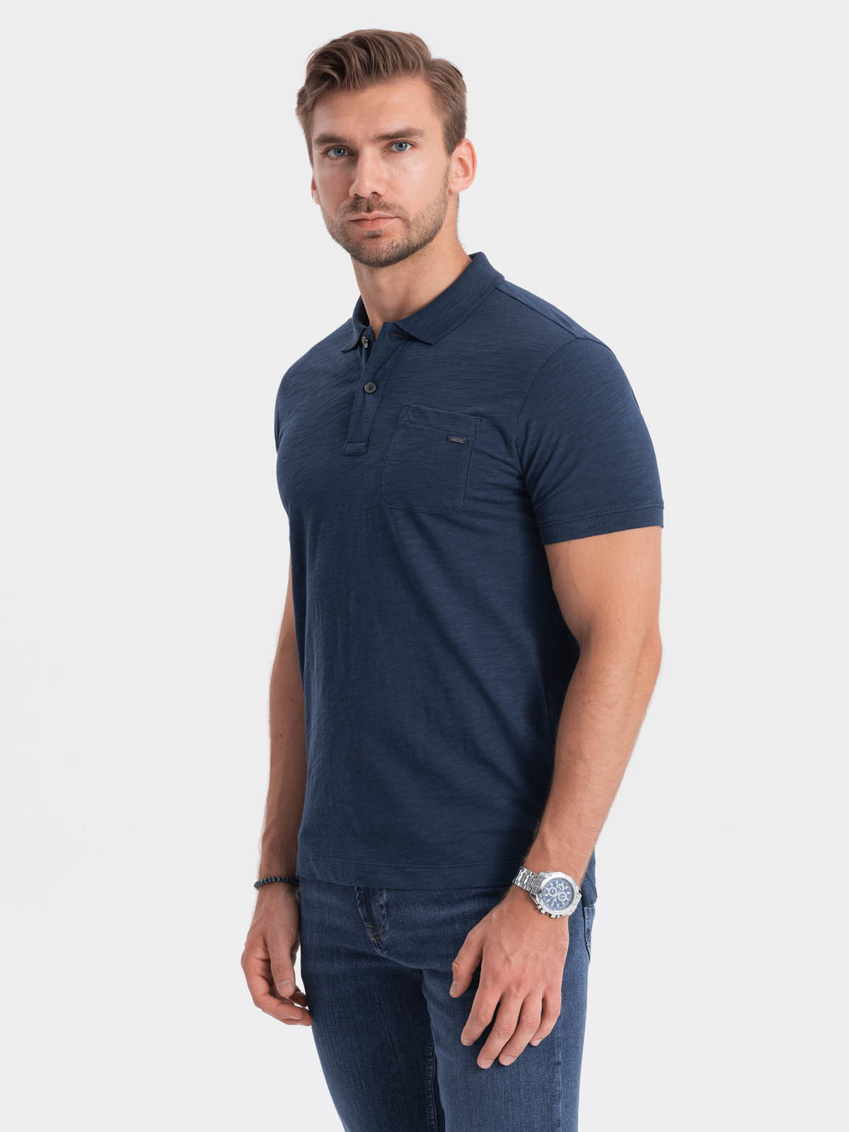 Ombre Men's polo t-shirt with decorative buttons