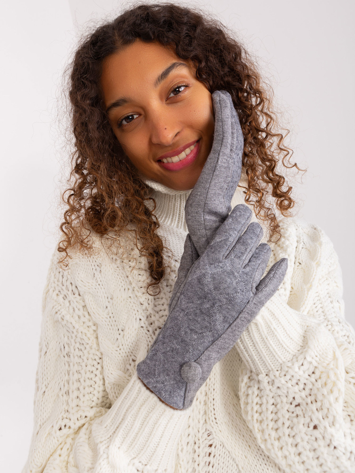 Women's dark grey knitted gloves