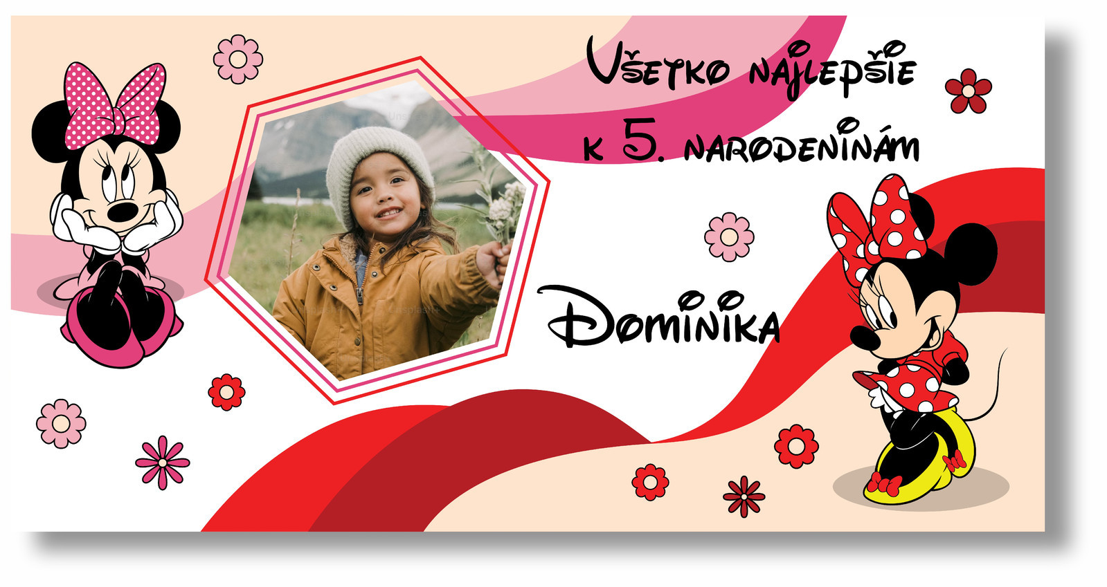 Personal Narodeninový banner s fotkou - Minnie Rozmer banner: 130 x 65 cm