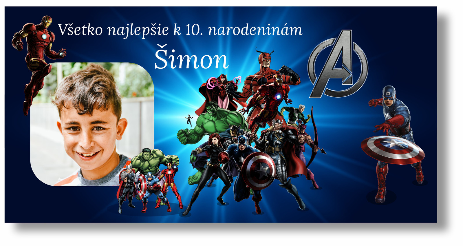 Personal Narodeninový banner s fotkou - Avengers Rozmer banner: 130 x 65 cm